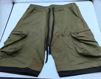 Mens Summer Cargo Shorts Cotton Workout Fitness Shorts Breathable Jogger Training Gyms Bodybuilding Multi Pocket Yellow Shorts