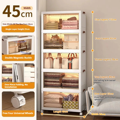 2025 Folding Living Room Cabinet Multifunction Closet Organizer With Wheel Stackable Sundries Large Capacity Storage Box Shelf - AMULET RING STORE