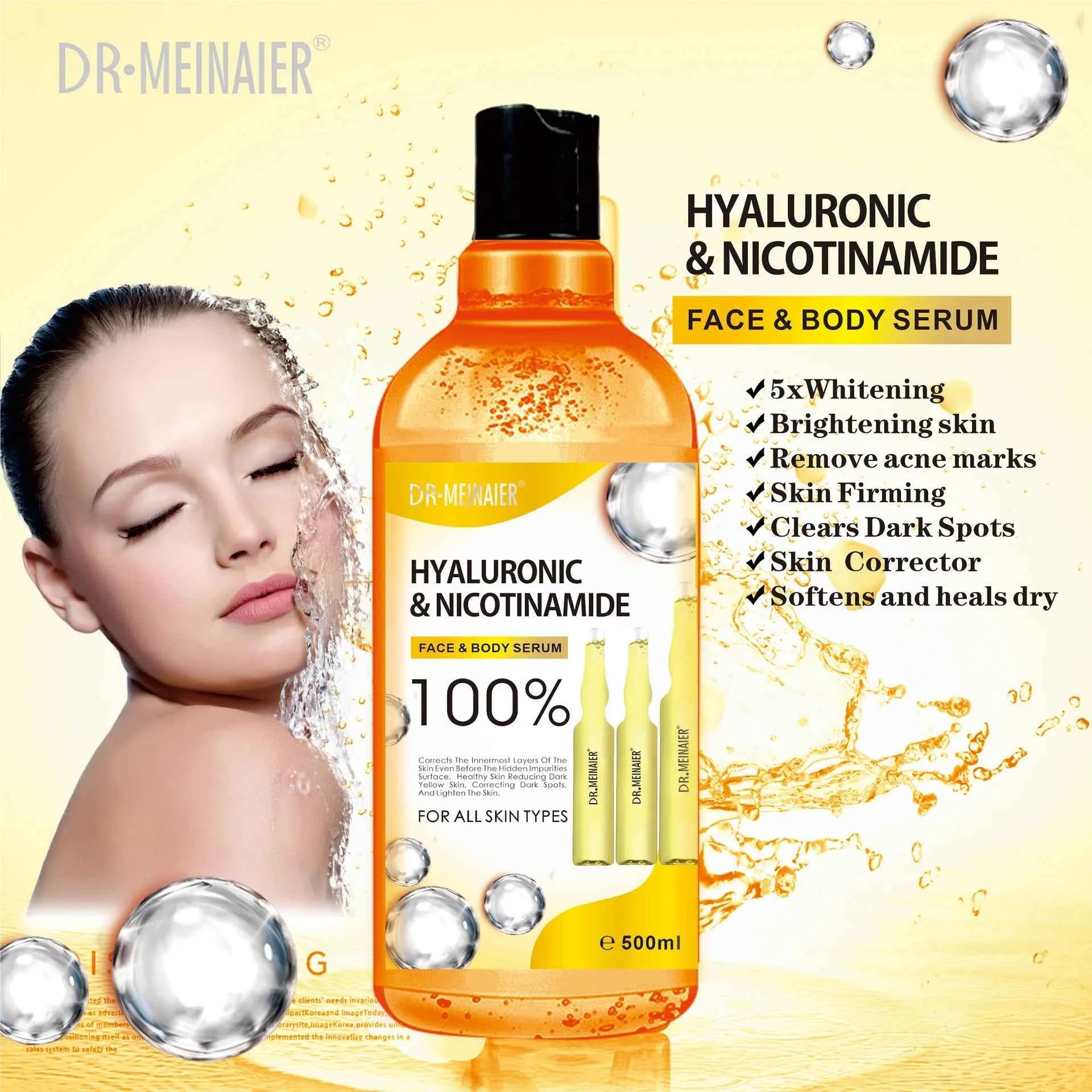 500ml Hyaluronic Acid, Nicotinamide Vitamin C AHA Face Serum Spots Eraser Corrector Whitening Moisturizing Lightening Body Serum