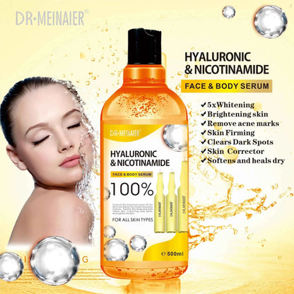 500ml Hyaluronic Acid, Nicotinamide Vitamin C AHA Face Serum Spots Eraser Corrector Whitening Moisturizing Lightening Body Serum