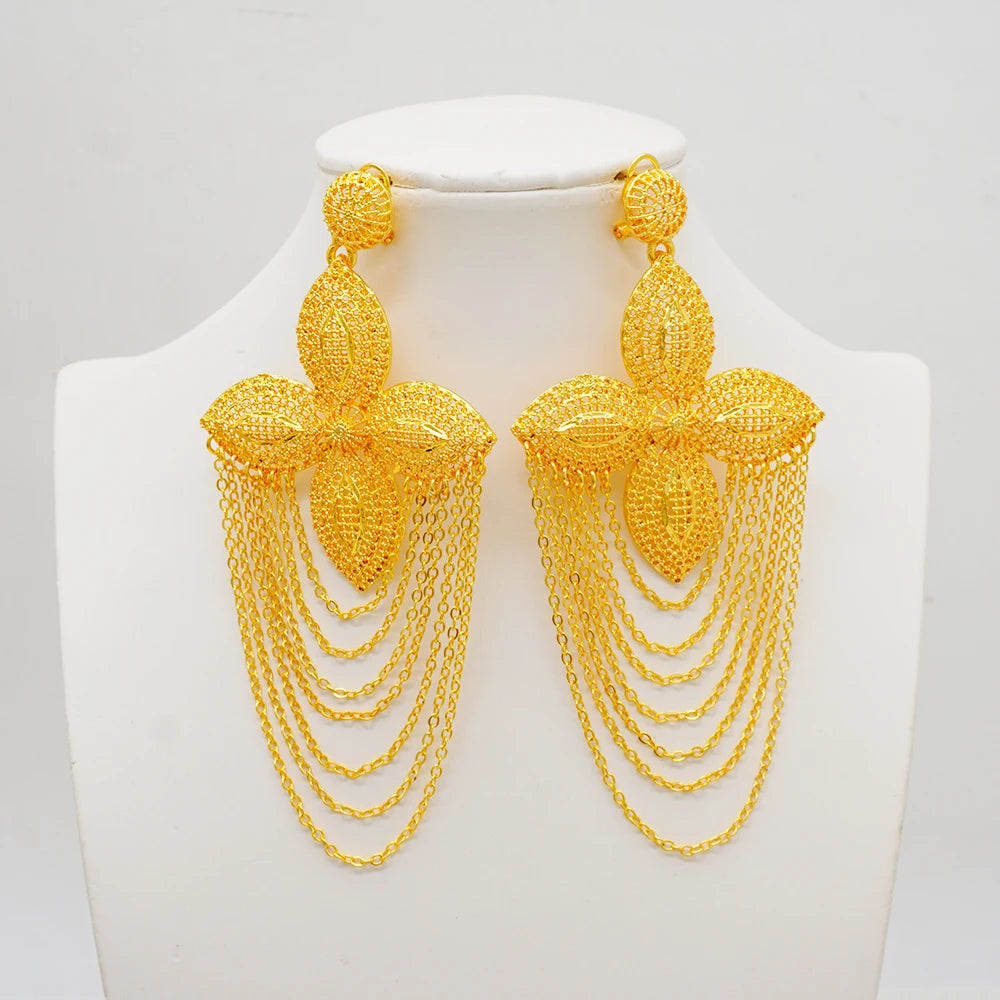 Fan Shape Earrings New Fashion Dubai Gold Color Drop Earrings French African Women Girls Party Gifts Wedding Jewelry Earring