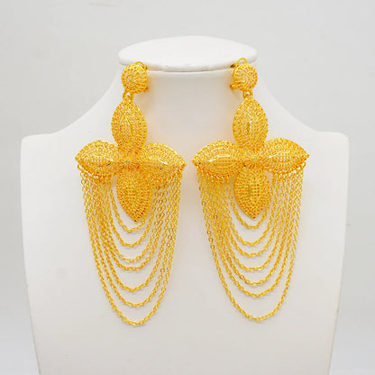 Fan Shape Earrings New Fashion Dubai Gold Color Drop Earrings French African Women Girls Party Gifts Wedding Jewelry Earring