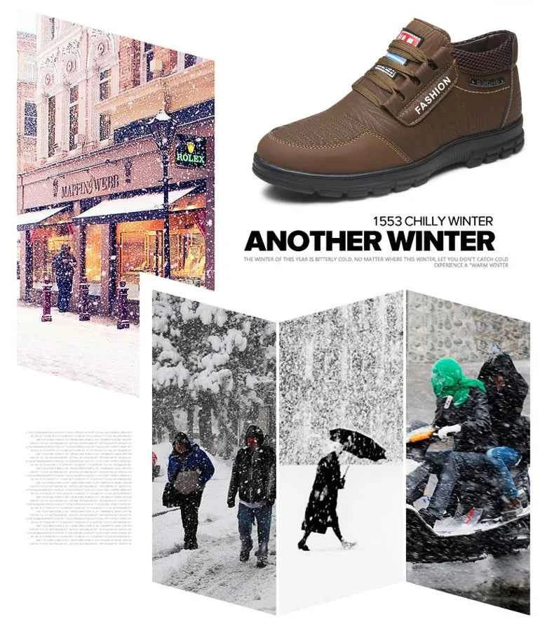 FUQIAO Hot Fur Men's Casual Shoes Warm Flats British Style Leather Footwear Comfort Non-slip Winter Boots Men Plus Size 46