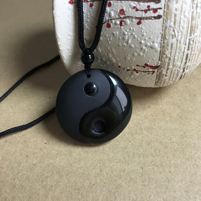 1pc Obsidian Yin Yang Tai Chi Pendant Necklace For Men