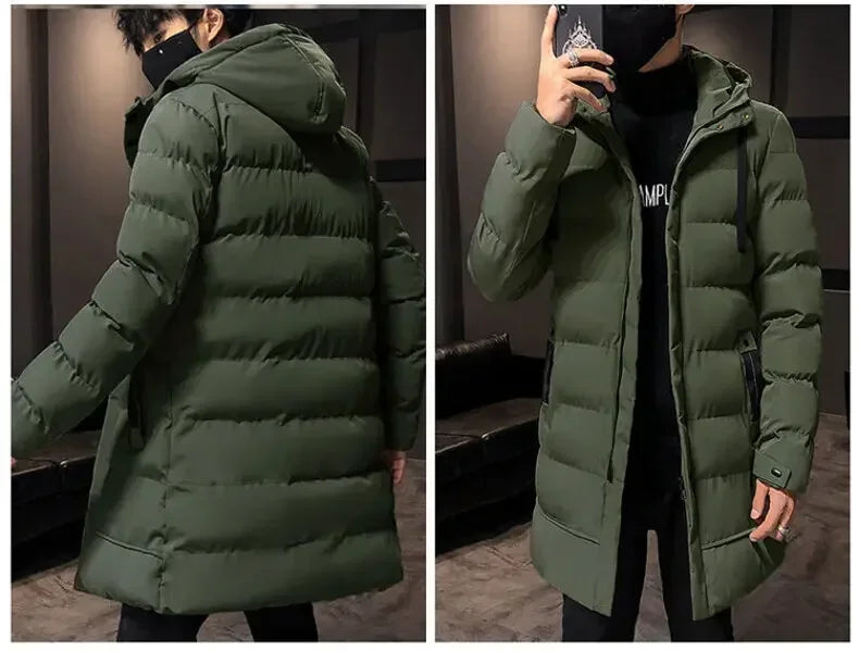 Thicken Warm Men Long Parka Fashion Brand Casual Winter Windbreaker Jacket with Hood Coats Fashion Clothing for Men All-match