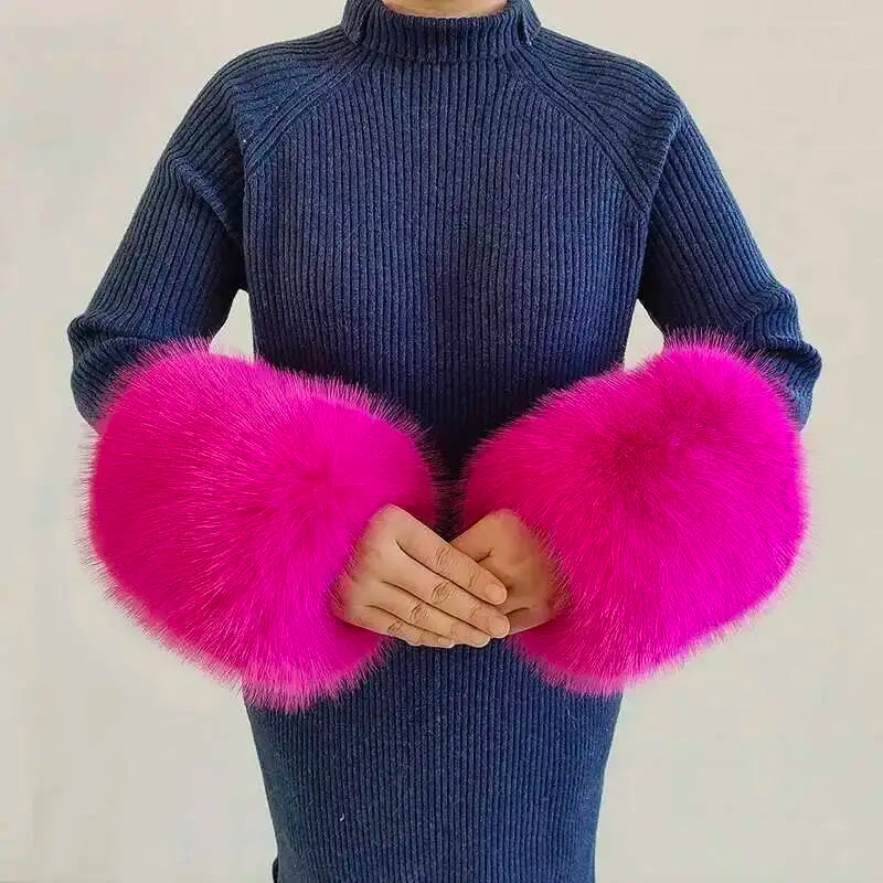 Large Winter Faux Fox Fur Scarf Women Jackets Warm Fluffy Shawl Fashion Artificial Fur Collar And Cuff Set Fluffy Scarves Female