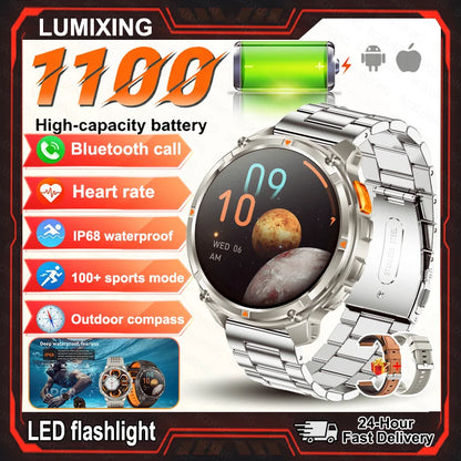 2026 New 1100mAh Ultra Durable Smart Watch Men Outdoor Military GPS Compass 10ATM Waterproof HD Bluetooth Call Sports Smartwatch