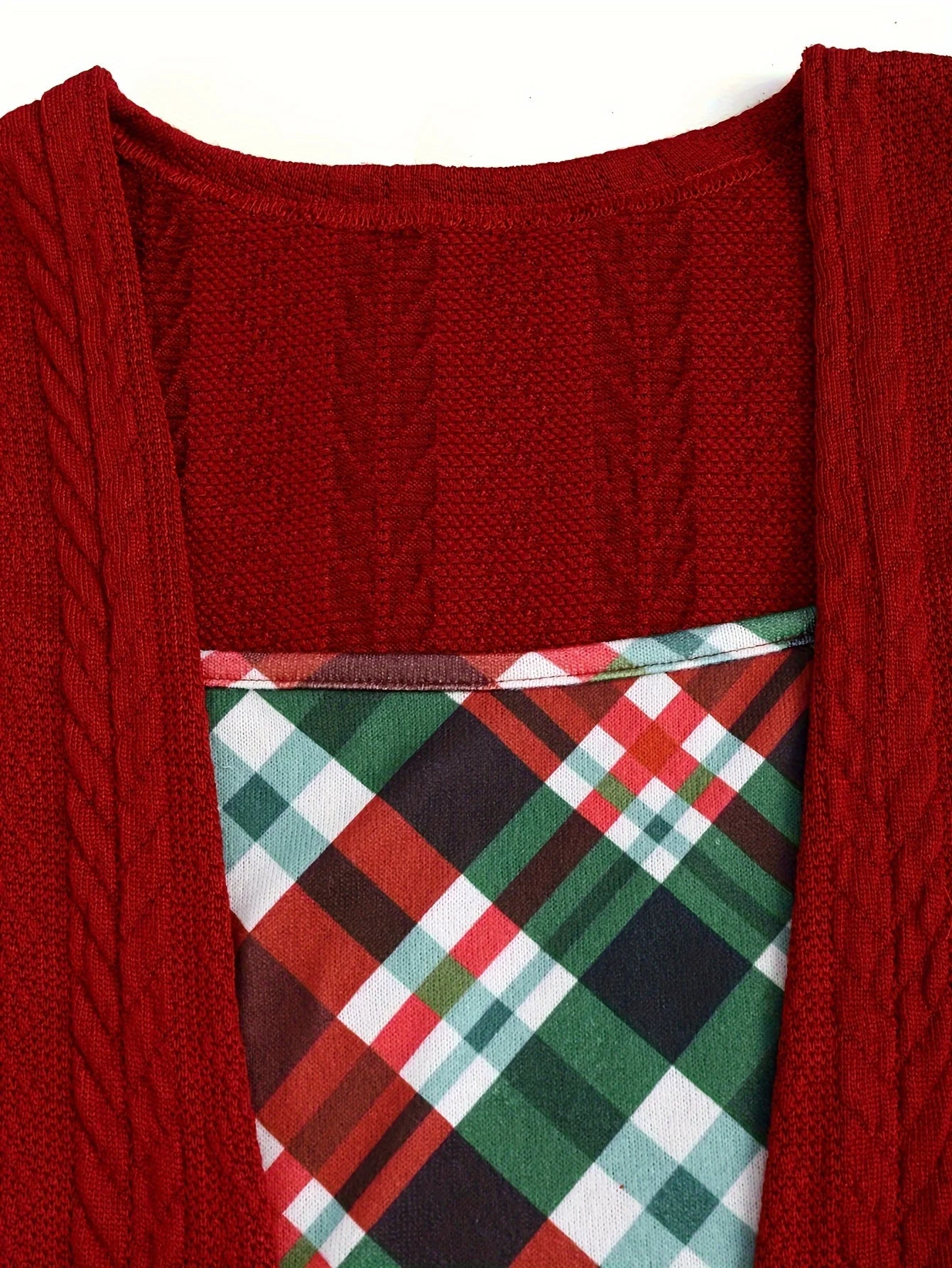 European and American fashion plus-size women's elegant temperament stitching buckle plaid printing knitted plus-size dress wome