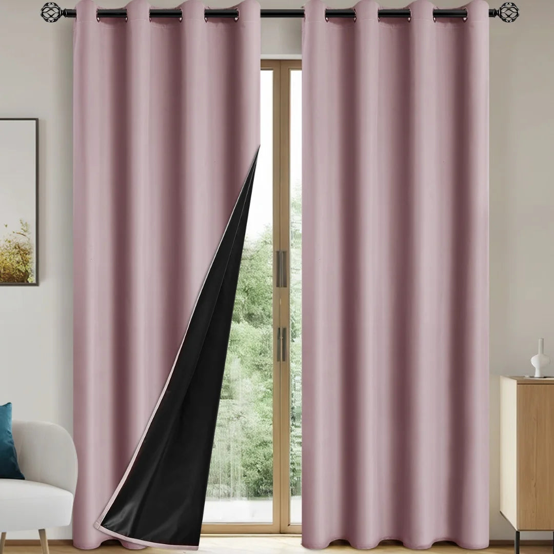 2pcs Modern 100% Blackout Curtain with Coated Lining, Curains for Bedroom, Living Room, Dining Room, Bathroom, Home Decor - AMULET RING STORE