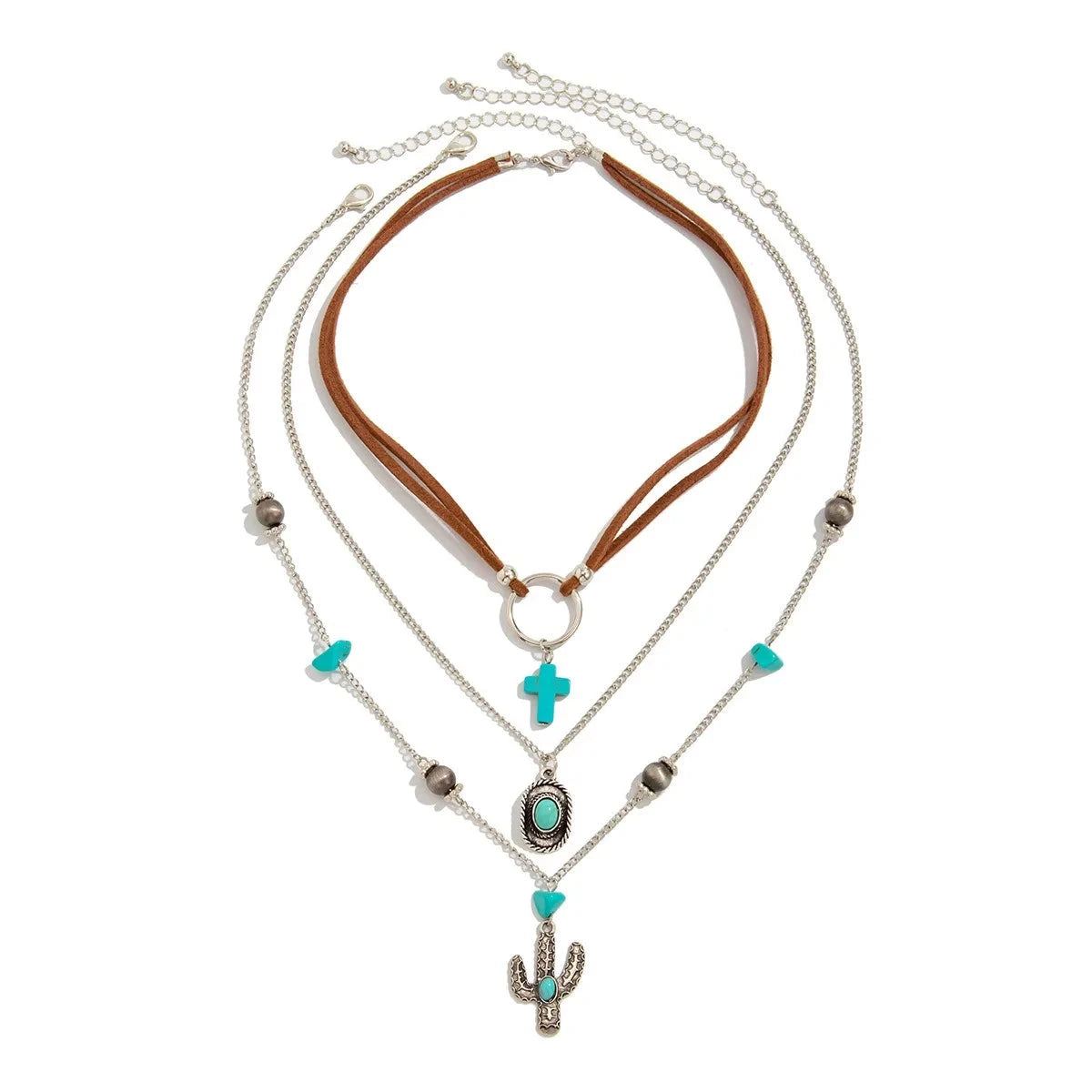 Ethnic Style Women Leaf Choker Woven Rope Leather Tassel Turquoise Stone Necklace Feather Pendant Retro Bohemian Necklace - AMULET RING STORE