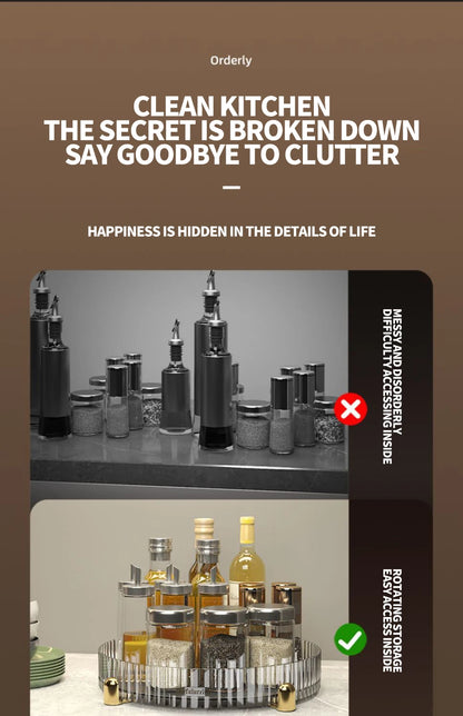 Kitchen Spice Rack Double Layer 360° Rotating Seasoning Holder Large Capacity Shelf Snacks Cosmetics Office Bathroom Storage - AMULET RING STORE