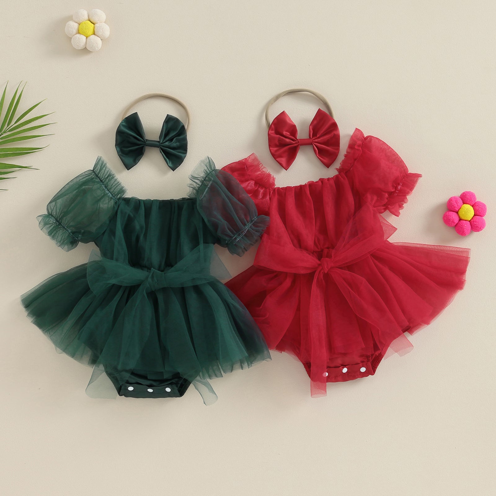 ma&baby 0-24M Christmas Newborn Infant Baby Girl Red Romper Tulle Bow Ruffle Jumpsuit Party Xmas Costumes Headband Outfits D05 - AMULET RING STORE