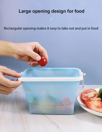 1500ML Foldable Silicone Storage Bag,Reusable Food Grade Crisper Box,Fresh-keeping Picnic Box,Microwave Heating Available - AMULET RING STORE