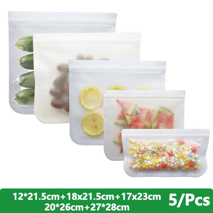 1/5/10 Pcs Reusable Ziplock Silicone Bags Dishwasher Safe Freezer Bag Lunch Bag Sandwich Bags BPA Free for Food Storage Home - AMULET RING STORE
