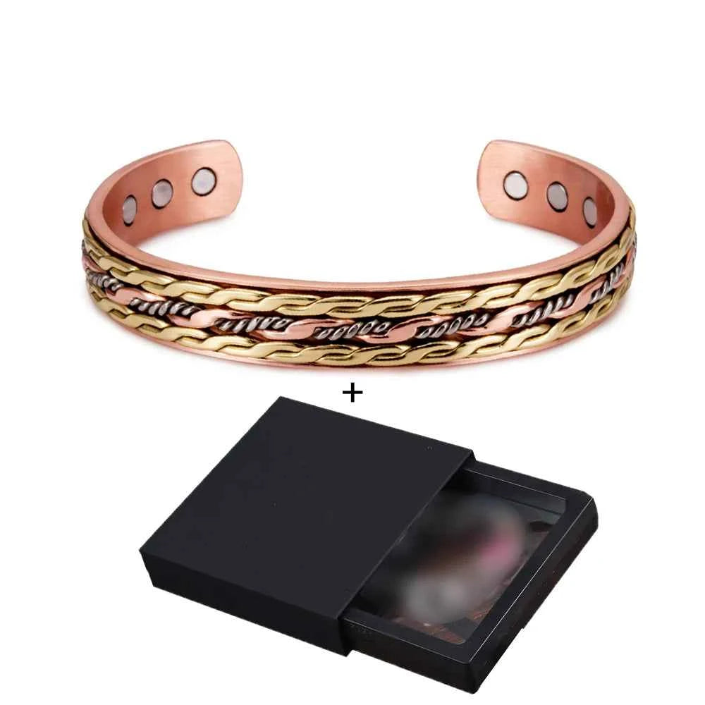 Vinterly Cross Copper Bracelets Gold-color Rose Twisted Magnetic Women Adjustable Open Cuff Bangles Resizable Jewelry Magnets