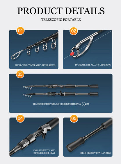1.8m 2.1m 2.4m 2.7m Telescopic Fishing Rod Travel Spinning Casting Fishing Rod Anti Slip Portable Sea Pole for Angler - AMULET RING STORE