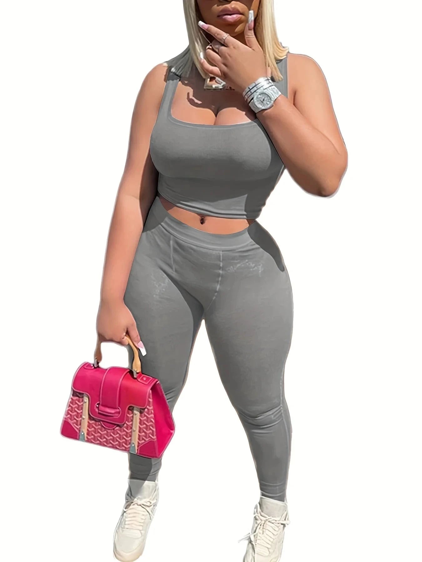 New Design Women Summer Fitness Sports Wear Lounge Set Yoga Solid Color Vest Summer Two Piece Set Tank Top Biker Shorts Set