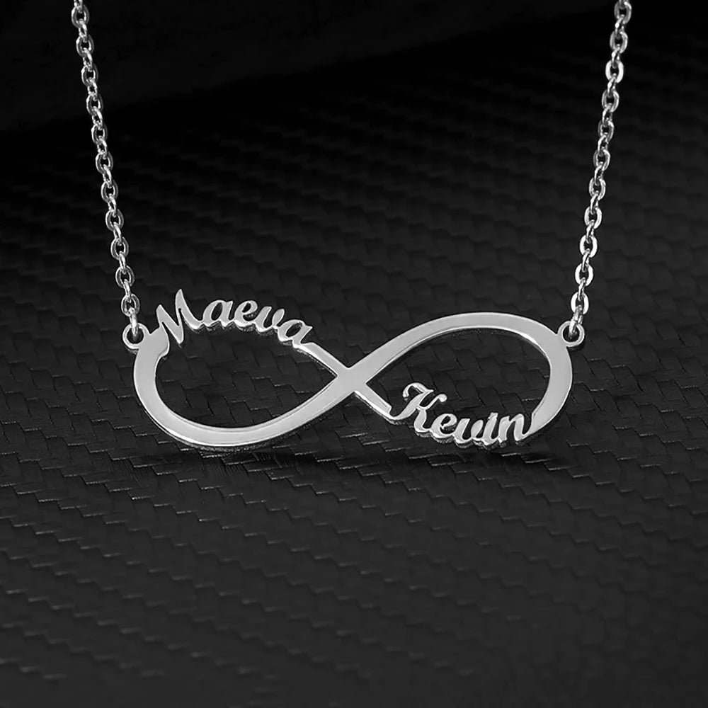 Custom Double Heart Two Names Infinity Necklaces For Women Stainless Steel Customized Necklace Pendant Personalized Jewelry Gift