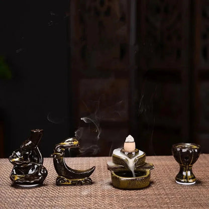 With 30 Incense Waterfall Incense Burner Ceramics Backflow Buddha Censer Backflow Incense Holder Home Office Yoga Teahouse Decor - AMULET RING STORE