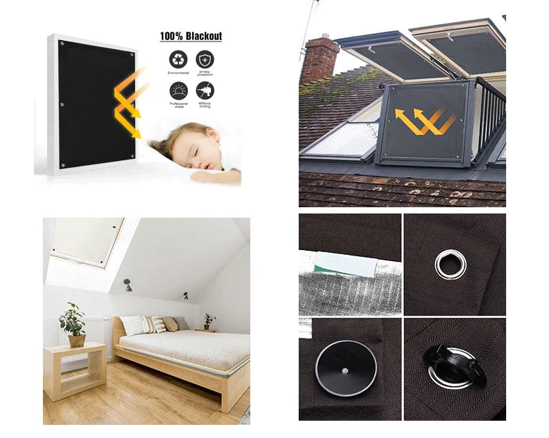 Blackout Skylight Window Blinds with Suction Cups Portable Thermal Insulated Adjustable Curtain for Bedroom Travel Car - AMULET RING STORE