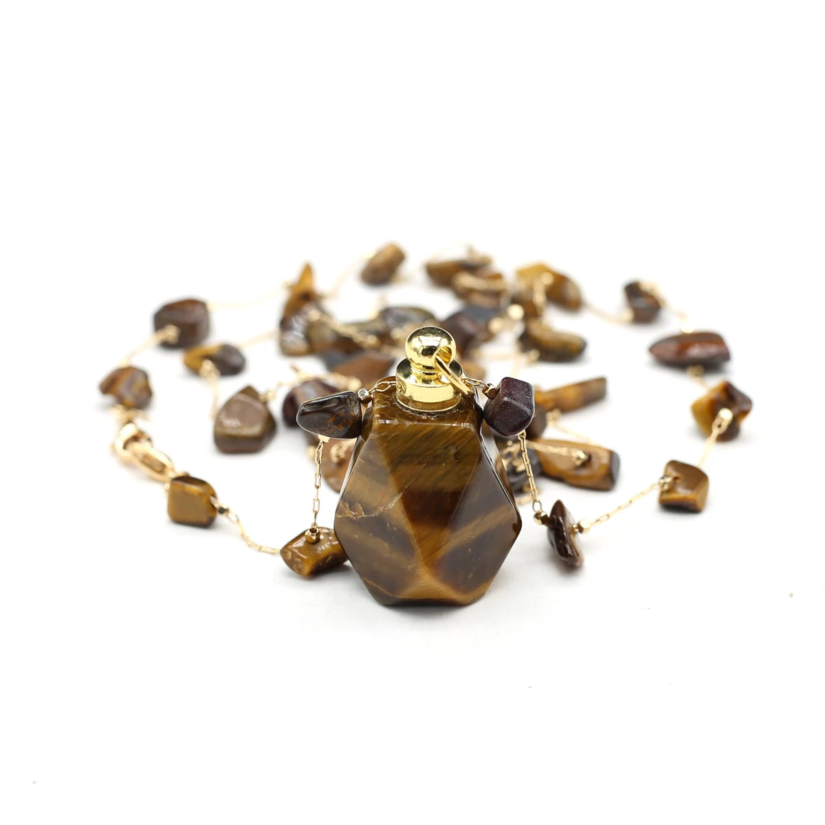 Perfume Bottle Necklace Natural Stone Tiger Eye Perfume Bottle Pendant For Women Christmas Halloween Gift Chain 80cm - AMULET RING STORE