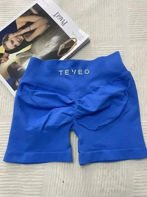 TEVEO Short De Yoga Femme Extensible Respirant Pêche Hanche Hanche Fitness Short de Course Hanche Haute Stretch Mèches De Sueur