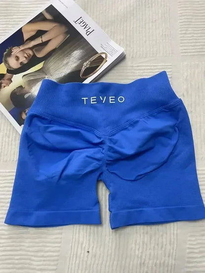 TEVEO Short De Yoga Femme Extensible Respirant Pêche Hanche Hanche Fitness Short de Course Hanche Haute Stretch Mèches De Sueur