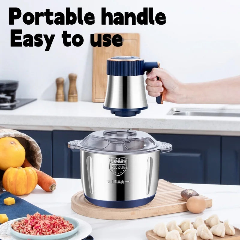 Electric Meat Grinder 304 Stainless Steel Food Processor Multifunctional Meat Vegetable Fruit Garlic Chopper Kitchen Appliances - AMULET RING STORE