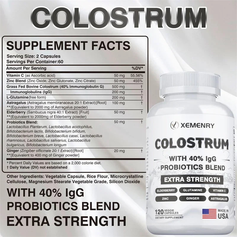 Colostrum Capsules - 40% LgG - Supports The Immune System, Promotes Gut Health, Energy Production, Cell Repair and Growth - AMULET RING STORE