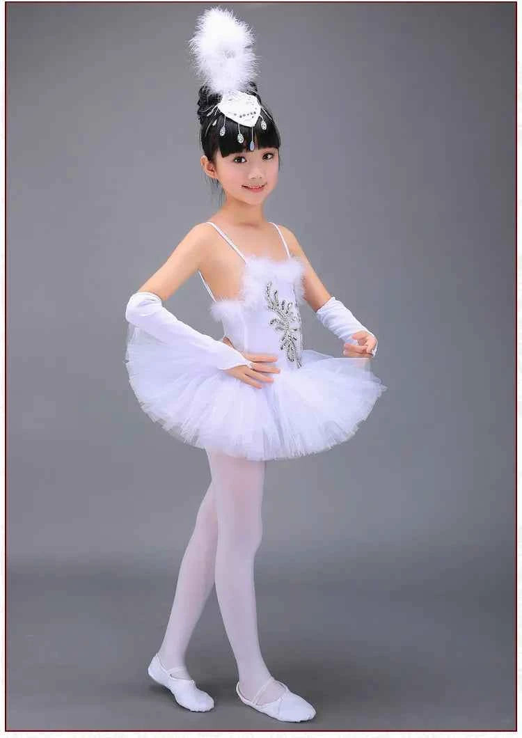 White Ballerina Dancing Costumes For Kids Tutu Dancewear Professional Girls Swan Lake Dance Dress Performance Ballet Dress 1Set
