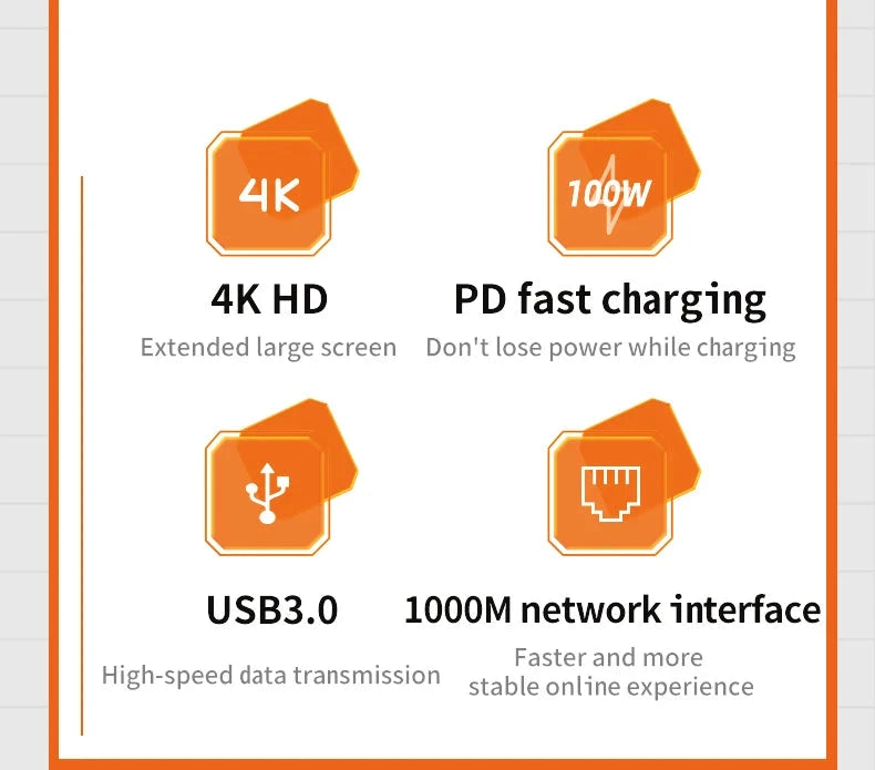 Basix 10 in 1 USB C HUB 4K30Hz Dock Station Type C to HDMI-Compatible RJ45 Ethernet PD100W for MacBook iPad Huawei Sumsang Phone