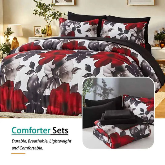 7-Pcs floral print comforter set, soft and comfortable, bedding set, room decoration, suitable for all seasons