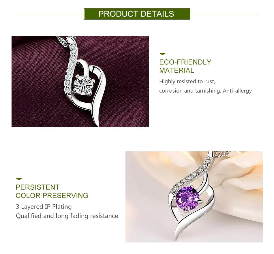 ZDADAN 925 Sterling Silver Heart Amethyst Necklace For Women Fashion Wedding Jewelry