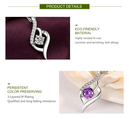 ZDADAN 925 Sterling Silver Heart Amethyst Necklace For Women Fashion Wedding Jewelry