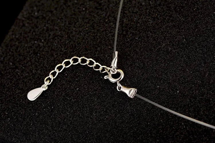 S925 Sterling Silver Transparent Fishing Line Women's Necklace Invisible Chain Diamond Zircon Clavicle Chain Mermaid Tears Penda - AMULET RING STORE