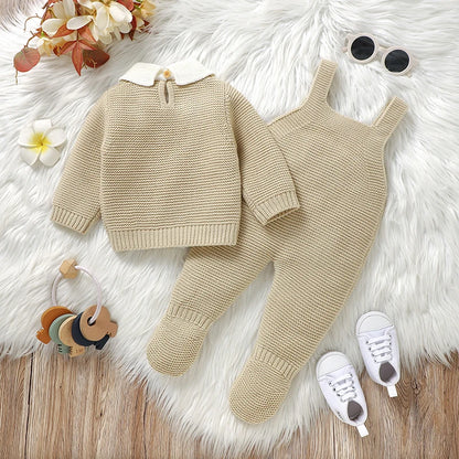 Autumn Baby Clothes Sets Knit Infant Boy Girl Sweater Long Sleeve+Romper Sleeveless Newborn Kid Pullover+Jumpsuit Foot Wrap 0-9M - AMULET RING STORE