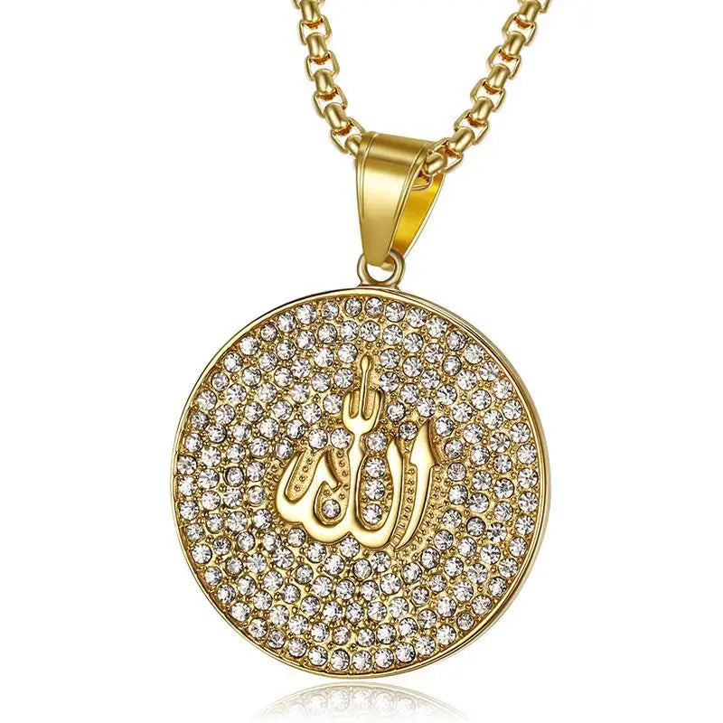 Ramadan Allah Scripture Round Medal Pendant Stainless Steel Necklace