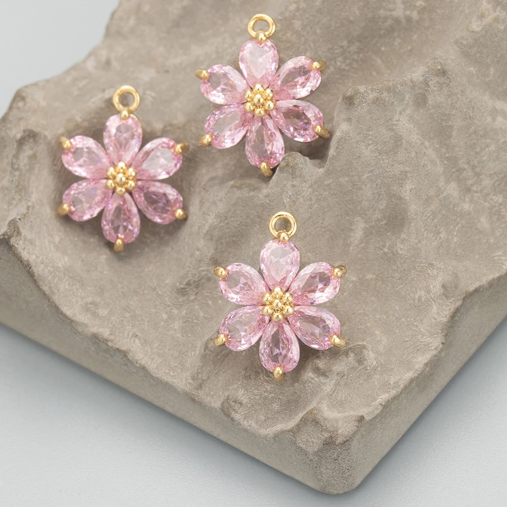 GUFEATHER,6pcs/lot,MC78,jewelry accessories,18k gold plated,nickel free,copper,zircon,hand made,flower shape,charms,diy pendants - AMULET RING STORE