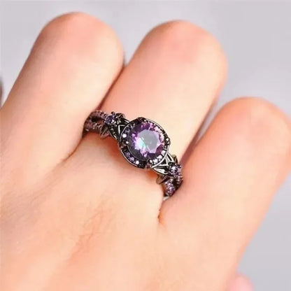 Colorful Quartz Crystal Lymphatic Detoxification Women's Ring Fashion Gun Black Weight Loss Slimming Magnetic Therapy Ring