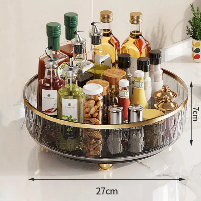 360° Rotating Condiment Rack Multi-functional Kitchen Condiment Round Storage Rack Plastic Transparent Fruit Bowl Container - AMULET RING STORE