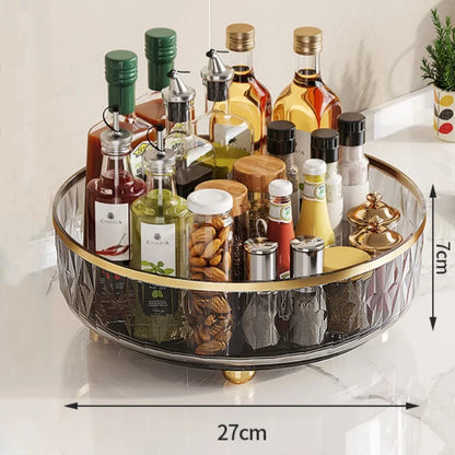 360° Rotating Condiment Rack Multi-functional Kitchen Condiment Round Storage Rack Plastic Transparent Fruit Bowl Container - AMULET RING STORE