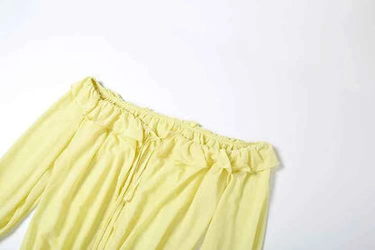 Sisterlinda Ruched Elegant Dress Women Sexy Hollow Ruffles Shirring Slash Neck Backless Puff Sleeve Street Fashion Mini Bodycon