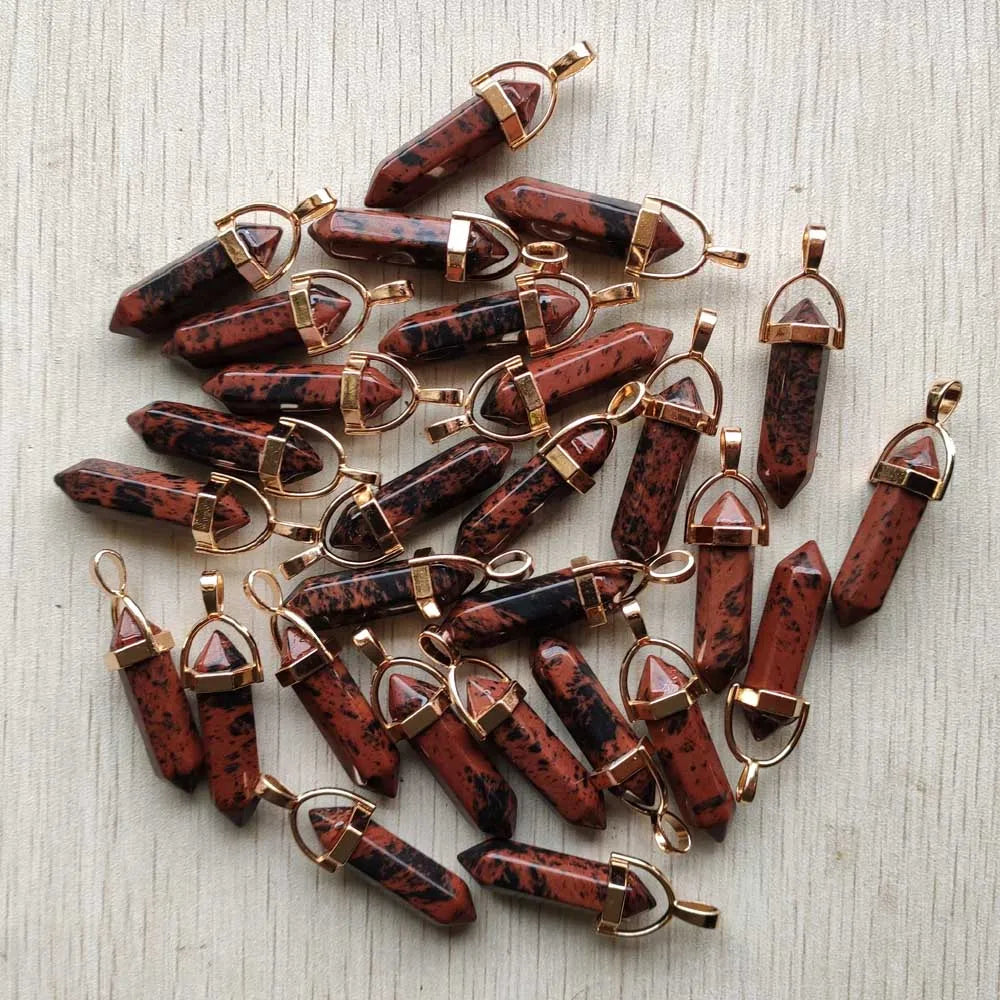 Natural Gem stone Quartz crystal green aventurine pendulum pillar pendants for jewelry making 24pcs/lot Wholesale fast shipping