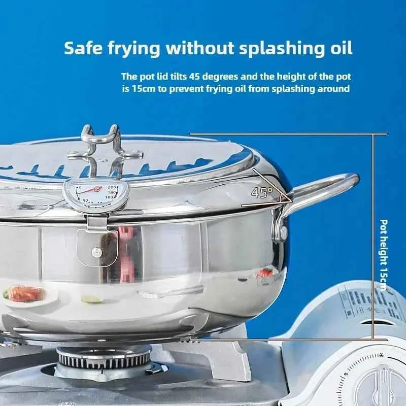 Multifunctional deep fryer with Thermometer and Oil Drip Drainer Rack Household Double Bottom Gas Induction Cooker Kitchen Tools