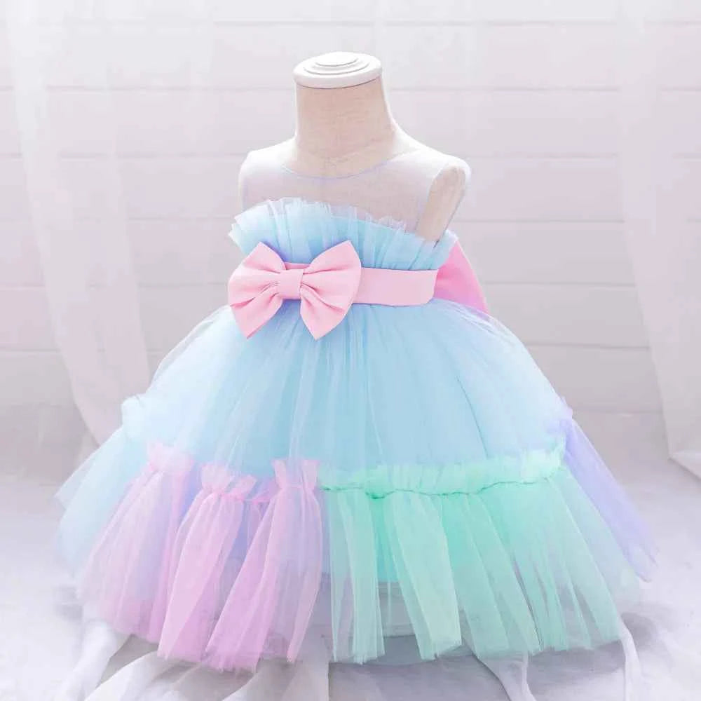 Toddler Flower Bow Party Baby Girl Dress Sequins Wedding Bridesmaids Dress for Girls Elegant 1st Birthday Evening Prom Costumes