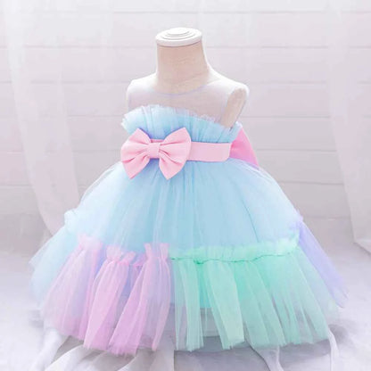 Toddler Flower Bow Party Baby Girl Dress Sequins Wedding Bridesmaids Dress for Girls Elegant 1st Birthday Evening Prom Costumes