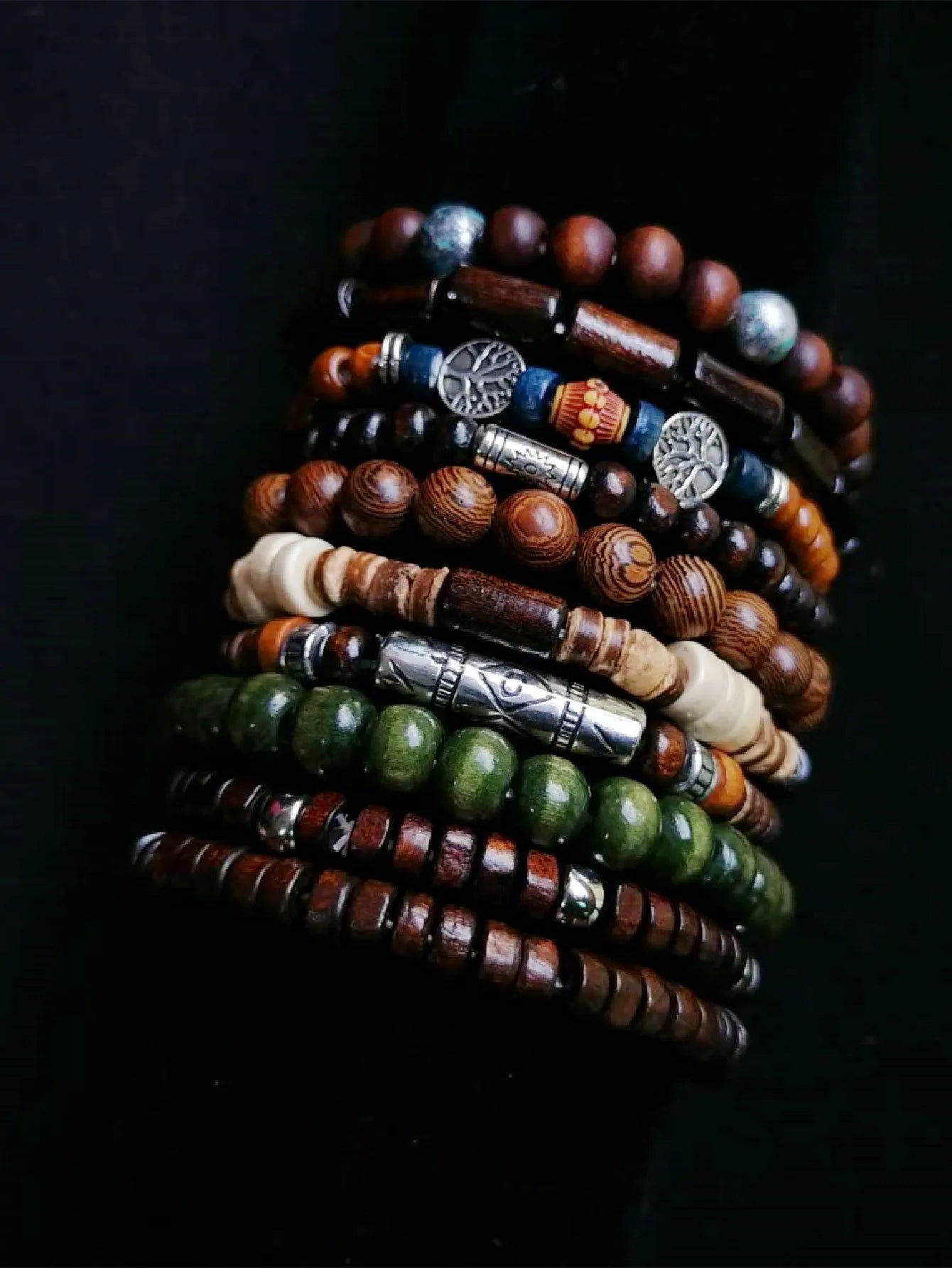 Khaki Tree 10 Pcs/set Black Wrap Woven Fashion Handmade Men Bracelets Male Women Leather Bracelets Men Bangle Wholesale Jewelry
