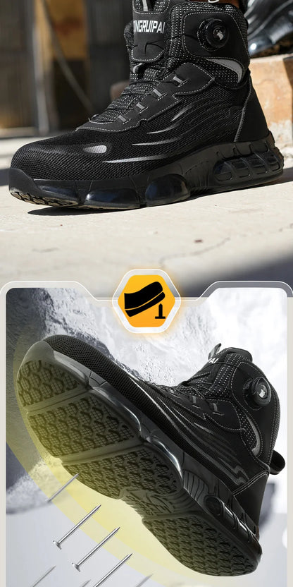 Men's high top lace-free comfortable soft sole anti-smash and puncture resistant work shoes - AMULET RING STORE