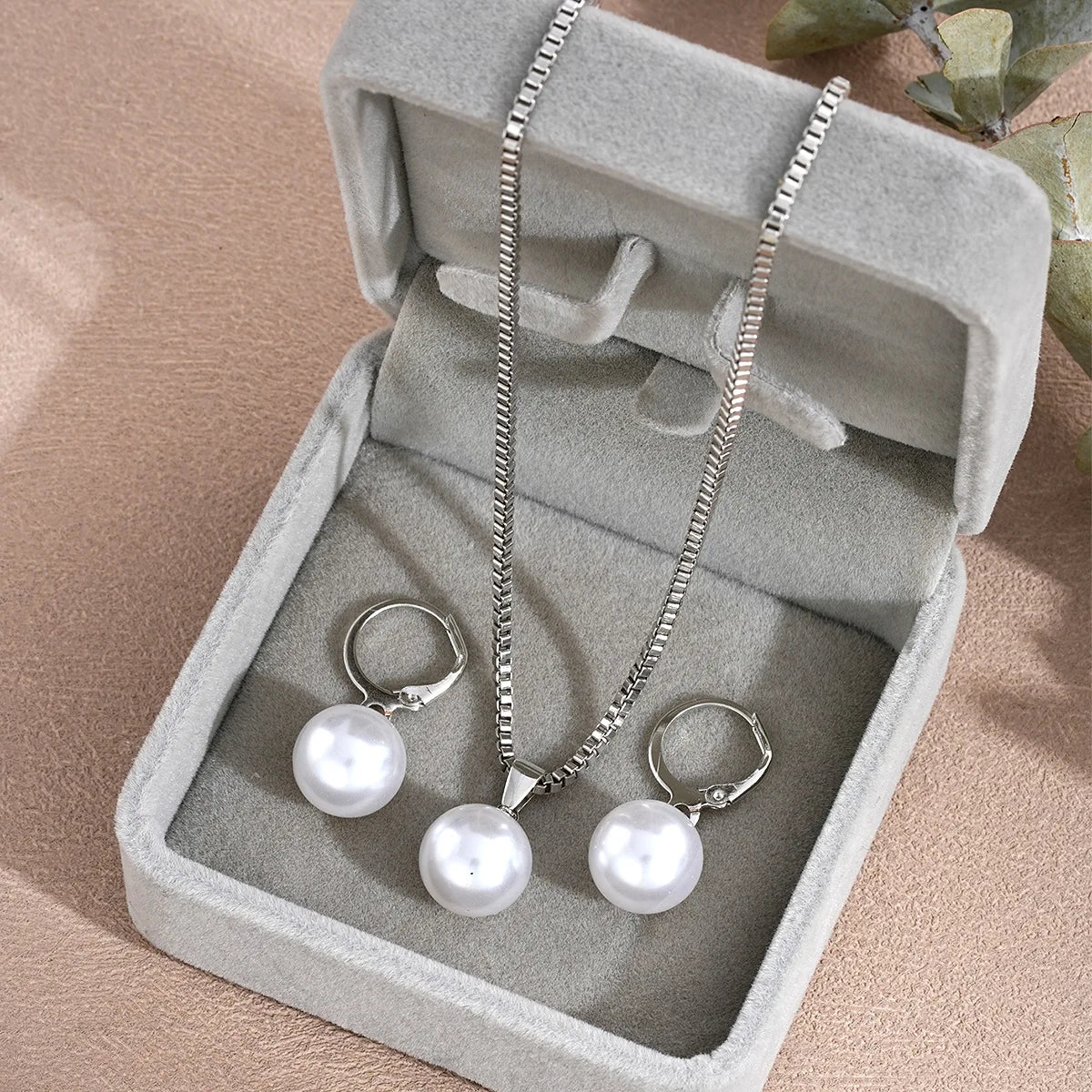 LATS 3 Pcs/Set Round Pearl Pendant Necklace For Women Exquisite Fashion Rhinestone Double  Earring Wedding Jewelry Set Gift