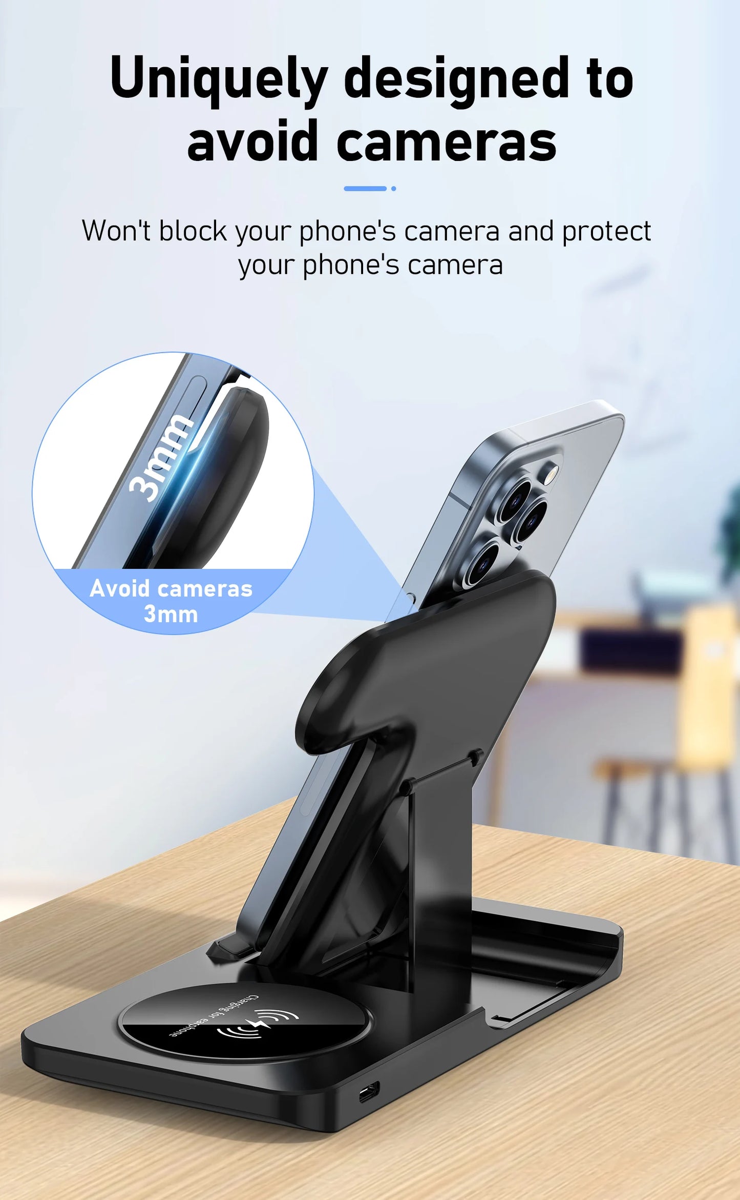 3 in 1 Wireless Charger Stand Pad For iPhone 15 14 13 12 X Max Foldable Fast Charging Station Dock For IWatch 8 7 SE AirPods Pro